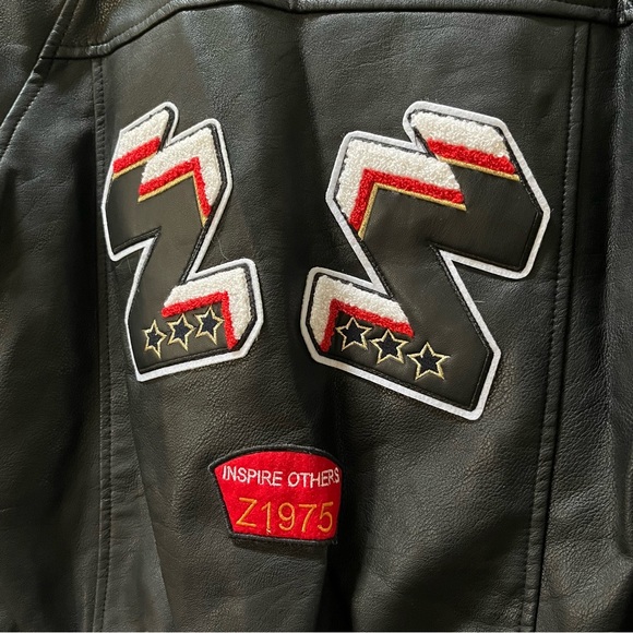 Zara Faux Leather Moto Bomber Jacket with Back Detail - Picture 5 of 9